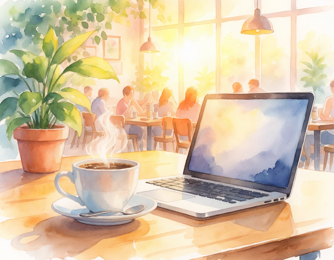 Adobe Fireflyで生成した水彩画風カフェのイラスト